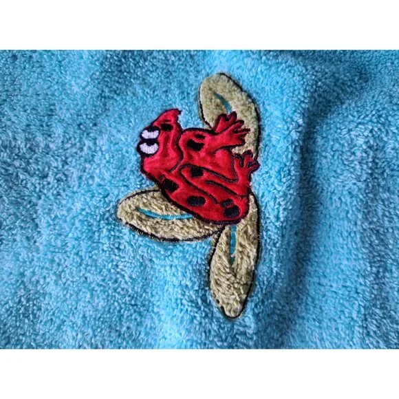 Bedtime Stories Turquoise Terry Cloth Robe Monkey Toucan Embroidery Women's 2X - Picture 9 of 11
